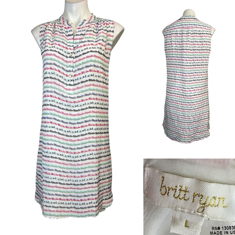 ANTHROPLOGIE BRITT RYAN dress sz L Espadrille Print 100% silk sleeveless office‎